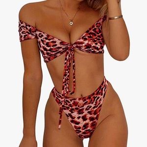 Women’s Two Piece Leopard Print Knot Front Bikini